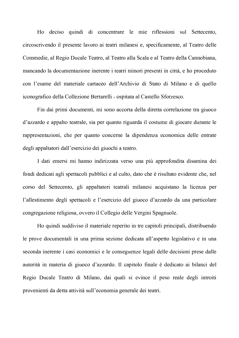 Anteprima della tesi: Teatro e Giuoco d'Azzardo a Milano nel Settecento, Pagina 2