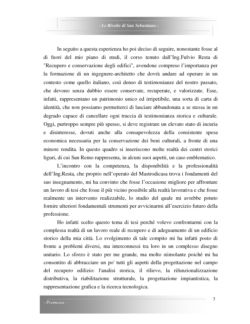 Anteprima della tesi: Le Rivolte di San Sebastiano: Proposta di recupero di un edificio sito nella Pigna di Sanremo, Pagina 3