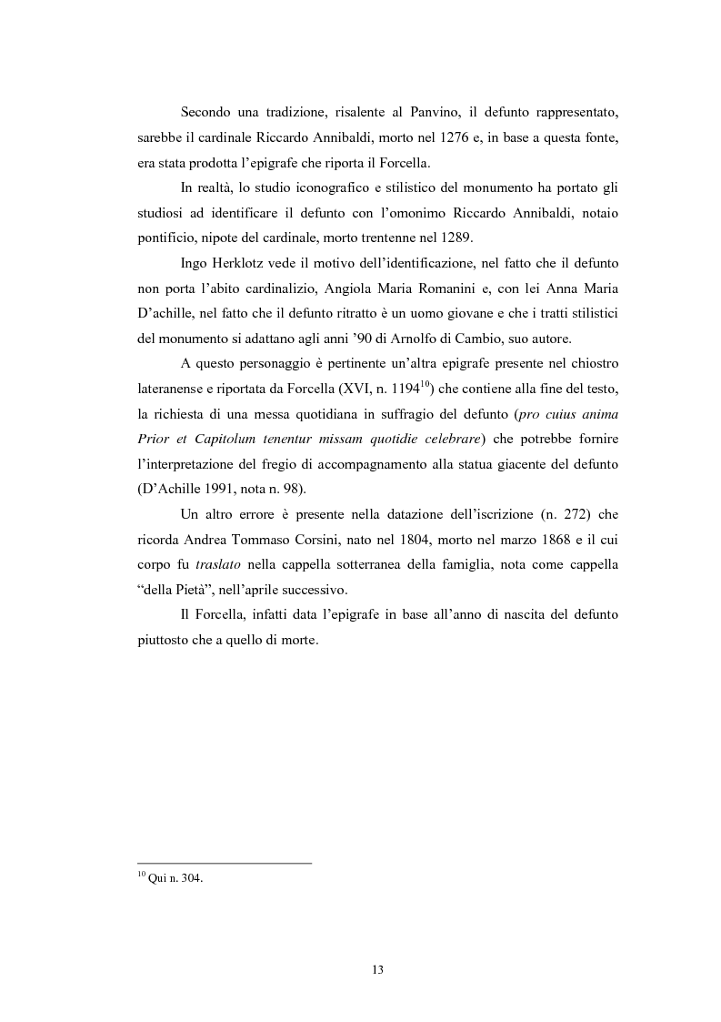Anteprima della tesi: Contributo all'epigrafia di Roma. Le iscrizioni della basilica di San Giovanni in Laterano. Revisione del volume VIII del corpus di Vincenzo Forcella., Pagina 10