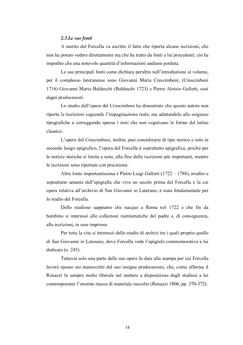 Anteprima della tesi: Contributo all'epigrafia di Roma. Le iscrizioni della basilica di San Giovanni in Laterano. Revisione del volume VIII del corpus di Vincenzo Forcella., Pagina 11