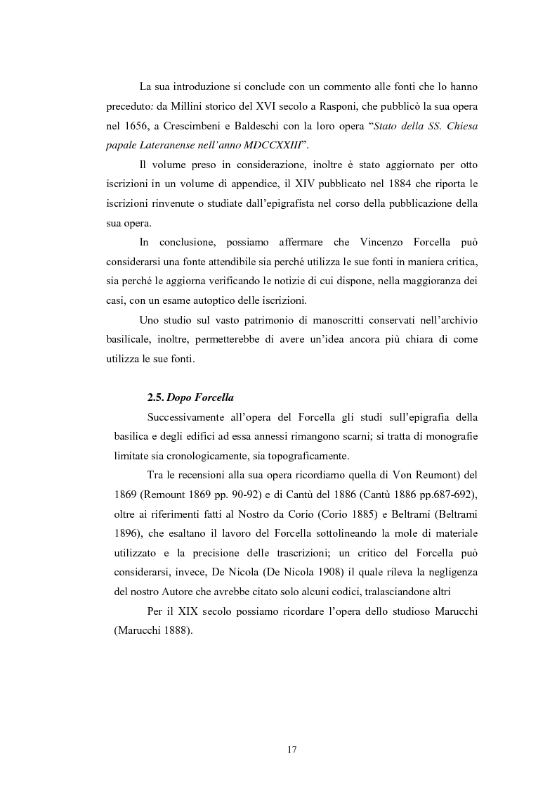 Anteprima della tesi: Contributo all'epigrafia di Roma. Le iscrizioni della basilica di San Giovanni in Laterano. Revisione del volume VIII del corpus di Vincenzo Forcella., Pagina 14
