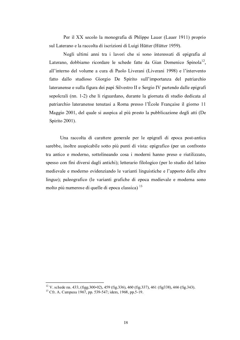 Anteprima della tesi: Contributo all'epigrafia di Roma. Le iscrizioni della basilica di San Giovanni in Laterano. Revisione del volume VIII del corpus di Vincenzo Forcella., Pagina 15