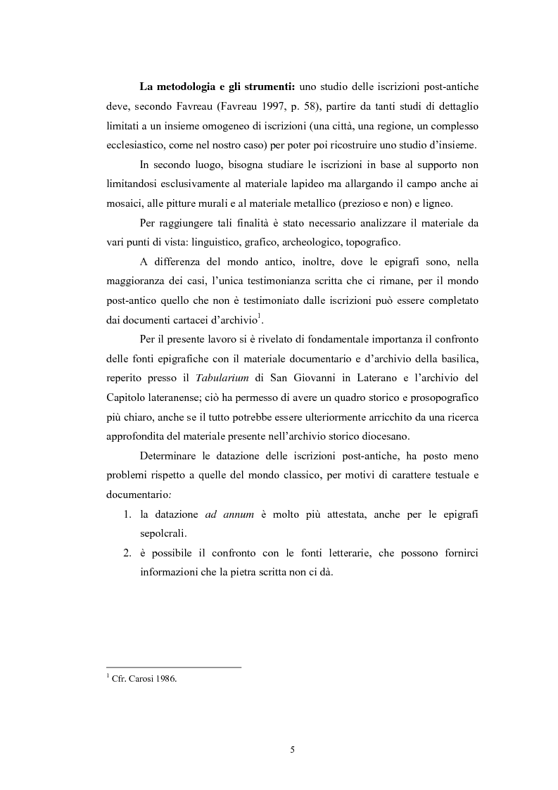 Anteprima della tesi: Contributo all'epigrafia di Roma. Le iscrizioni della basilica di San Giovanni in Laterano. Revisione del volume VIII del corpus di Vincenzo Forcella., Pagina 2