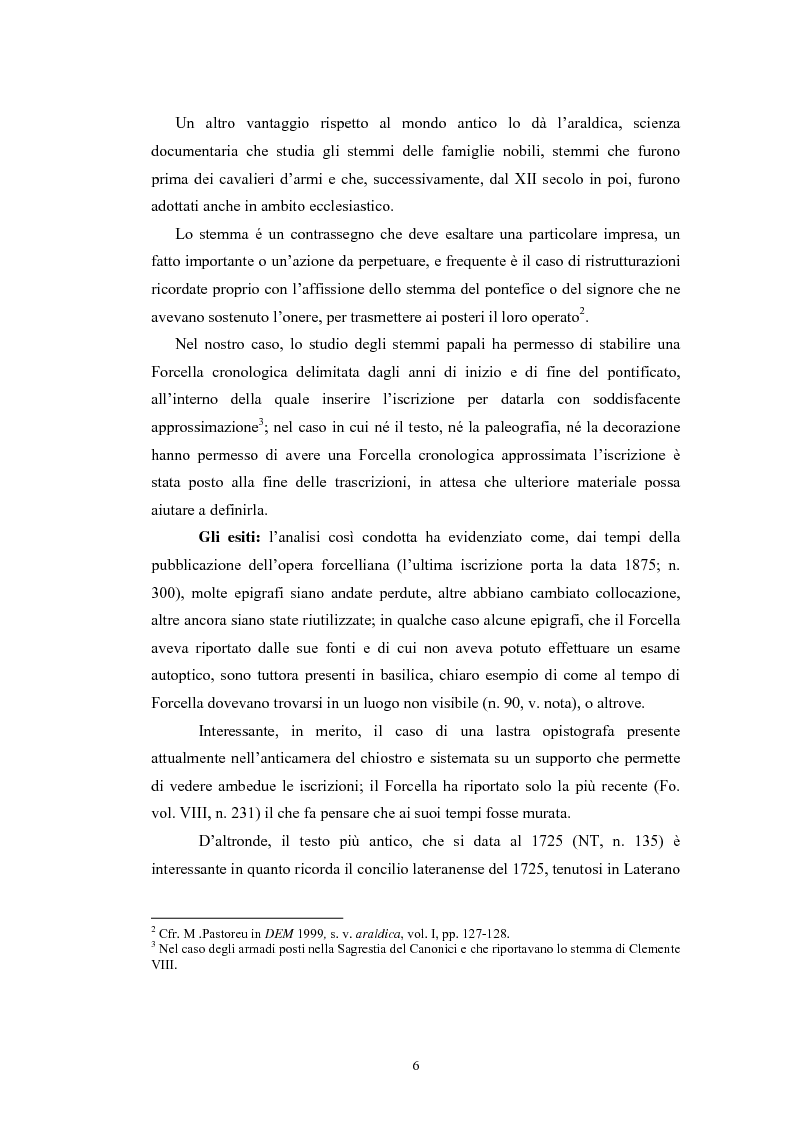 Anteprima della tesi: Contributo all'epigrafia di Roma. Le iscrizioni della basilica di San Giovanni in Laterano. Revisione del volume VIII del corpus di Vincenzo Forcella., Pagina 3
