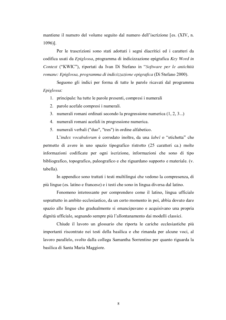 Anteprima della tesi: Contributo all'epigrafia di Roma. Le iscrizioni della basilica di San Giovanni in Laterano. Revisione del volume VIII del corpus di Vincenzo Forcella., Pagina 5