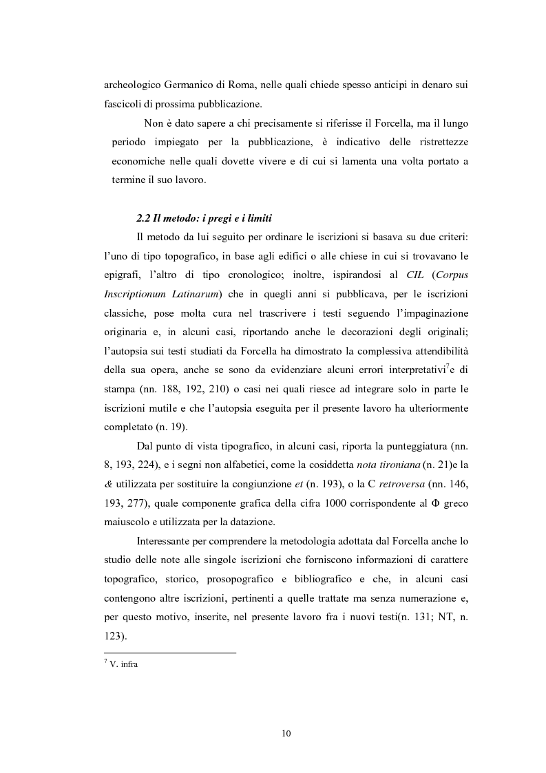 Anteprima della tesi: Contributo all'epigrafia di Roma. Le iscrizioni della basilica di San Giovanni in Laterano. Revisione del volume VIII del corpus di Vincenzo Forcella., Pagina 7