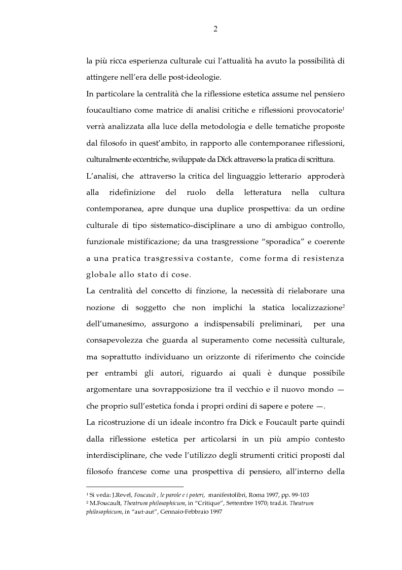 Anteprima della tesi: Archeologia e futurologia: una lettura foucaultiana dell'opera di Philip K. Dick, Pagina 2