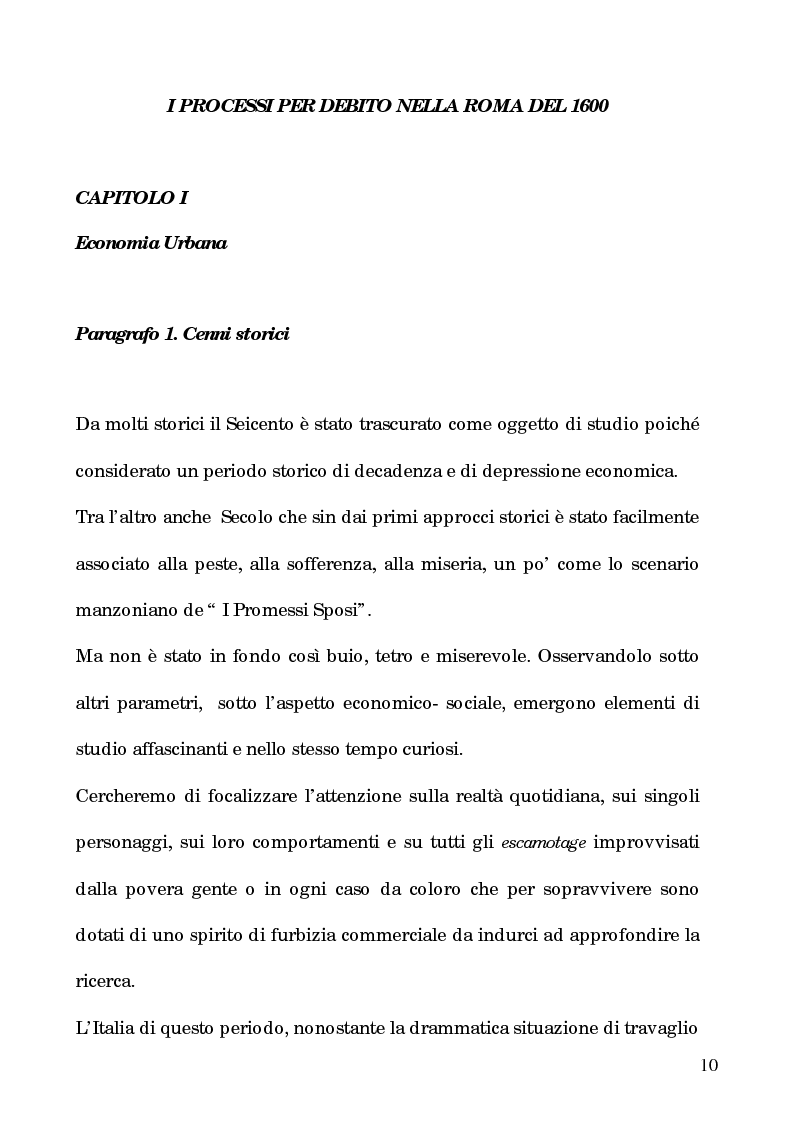 Anteprima della tesi: I processi per debito nella Roma del 1600, Pagina 5