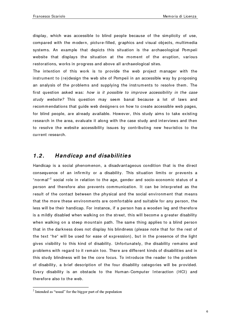 Anteprima della tesi: Web Accessibility: a Blind Look at the ''Pompeii Website'', Pagina 4