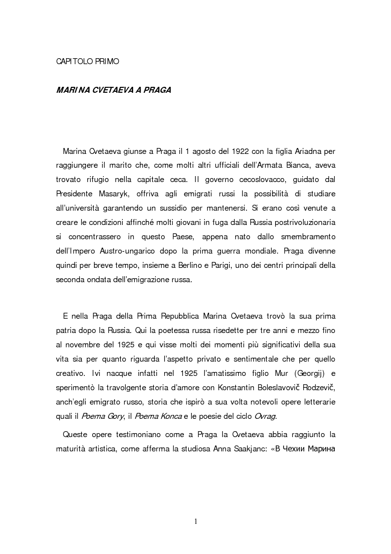 Anteprima della tesi: Due traduzioni ceche del Poema Gory di Marina Cvetaeva, Pagina 3
