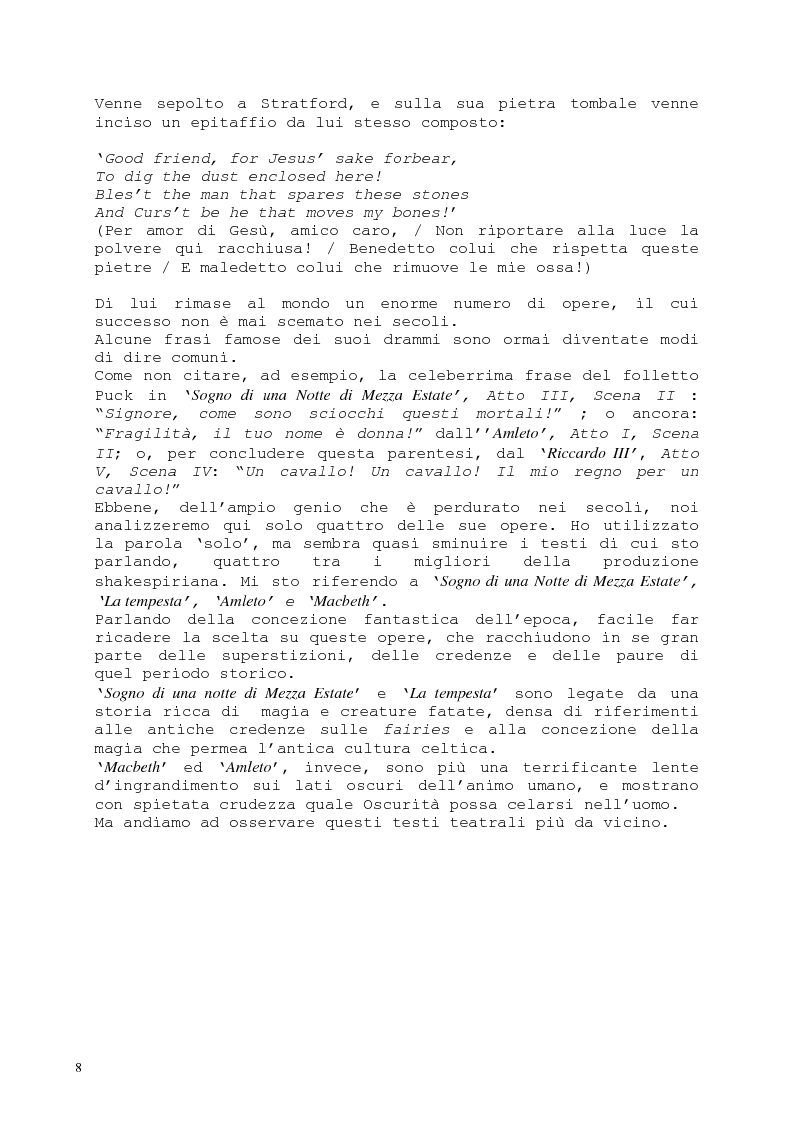 Anteprima della tesi: Il romanzo fantastico - Breve saggio da William Shakespeare ai giorni nostri, Pagina 8