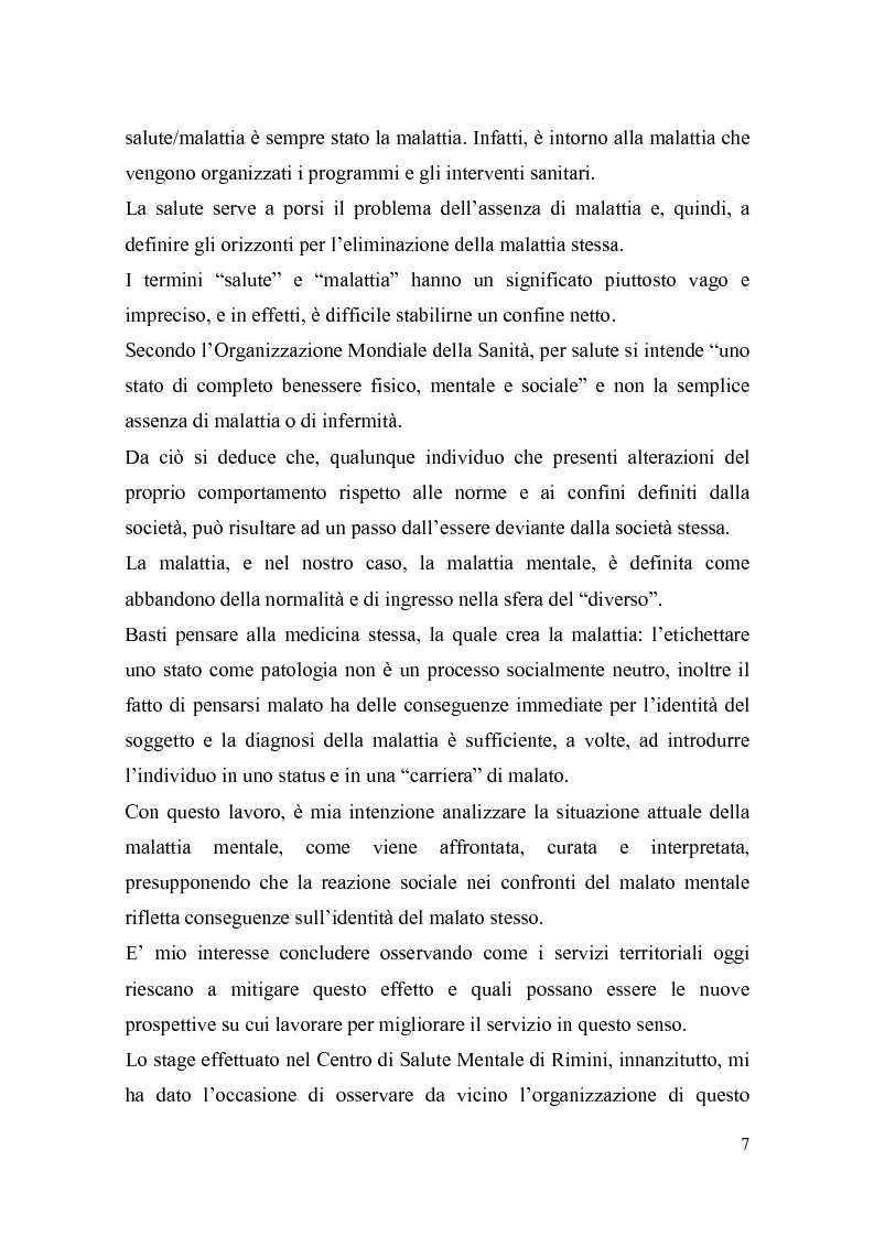 Anteprima della tesi: Il trattamento della malattia mentale. Il CSM di Rimini, Pagina 7