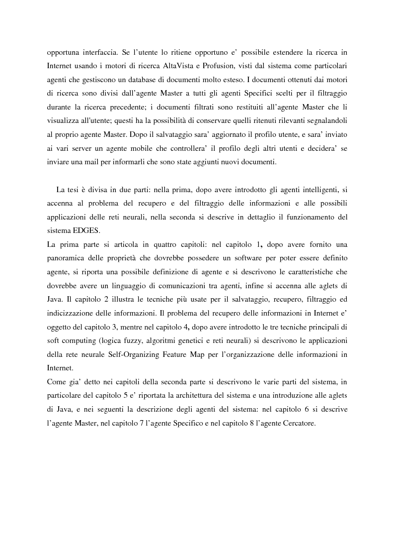 Anteprima della tesi: Il sistema EDGES: un sistema distribuito di agenti per la ricerca ed il filtraggio di informazioni in Internet, Pagina 4