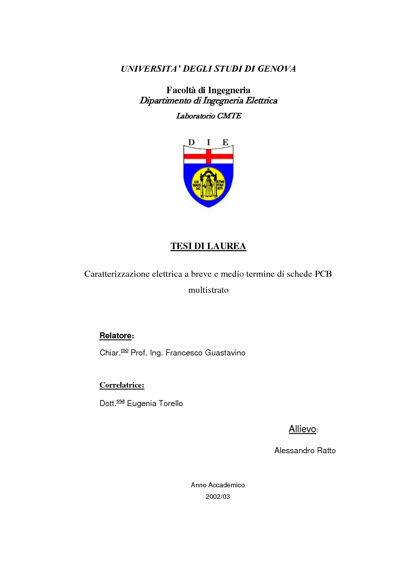 Anteprima della tesi: Caratterizzazione elettrica nel breve e medio termine di schede PCB multistrato, Pagina 1