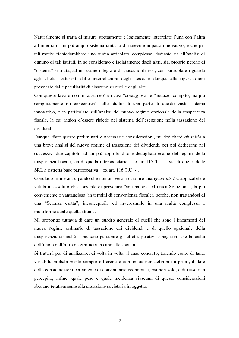 Anteprima della tesi: Dal nuovo principio dell'esenzione nella tassazione dei dividendi al regime opzionale della trasparenza fiscale. Scelte di convenienza., Pagina 2