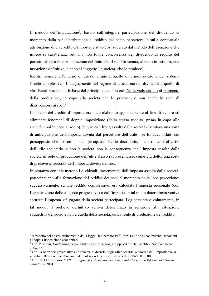 Anteprima della tesi: Dal nuovo principio dell'esenzione nella tassazione dei dividendi al regime opzionale della trasparenza fiscale. Scelte di convenienza., Pagina 4