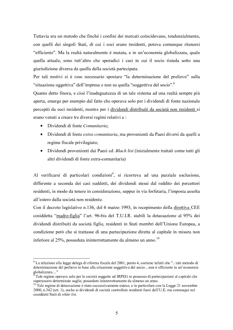 Anteprima della tesi: Dal nuovo principio dell'esenzione nella tassazione dei dividendi al regime opzionale della trasparenza fiscale. Scelte di convenienza., Pagina 5