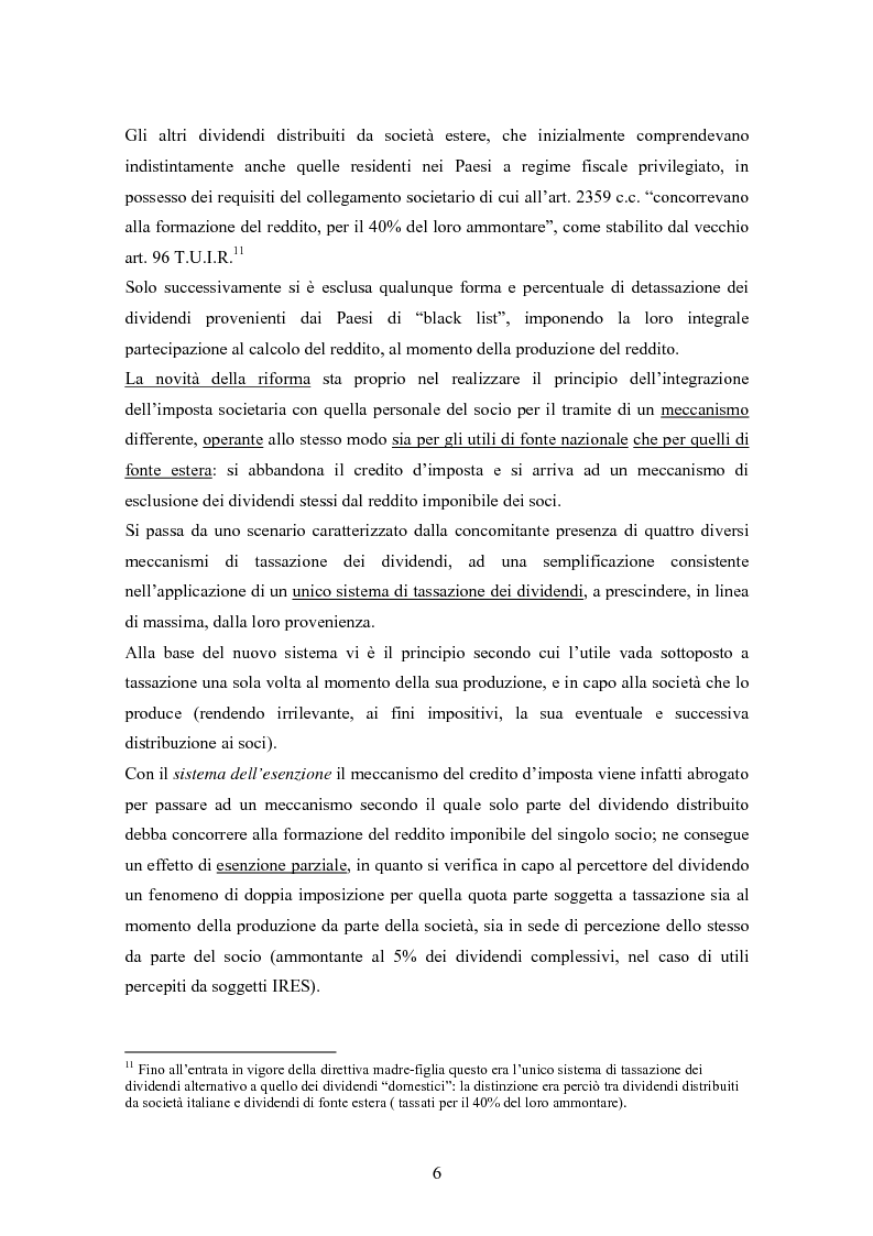 Anteprima della tesi: Dal nuovo principio dell'esenzione nella tassazione dei dividendi al regime opzionale della trasparenza fiscale. Scelte di convenienza., Pagina 6