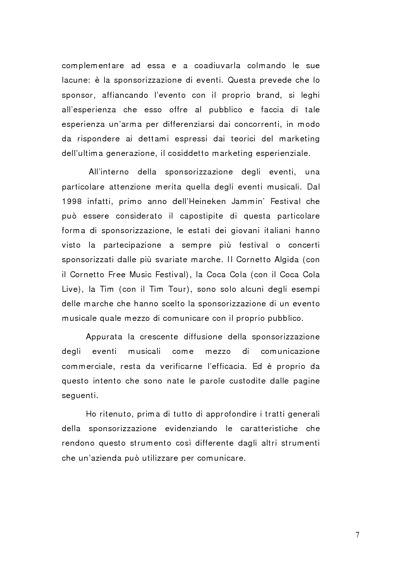 Anteprima della tesi: La sponsorizzazione di eventi musicali: un efficace strumento di comunicazione commerciale, Pagina 2