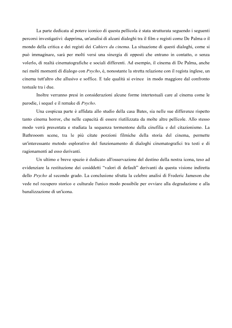 Anteprima della tesi: Da Psycho a Psycho. Analisi e ricostruzione di un'icona cinematografica, Pagina 2