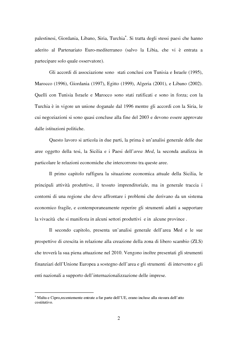 Anteprima della tesi: La Sicilia e le economie mediterranee - Prospettive in relazione al partenariato euromediterraneo, Pagina 2