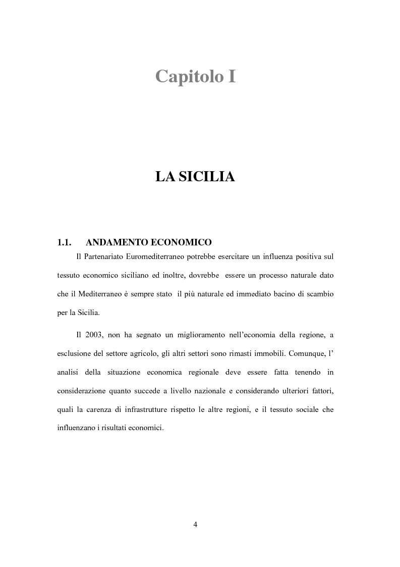 Anteprima della tesi: La Sicilia e le economie mediterranee - Prospettive in relazione al partenariato euromediterraneo, Pagina 4