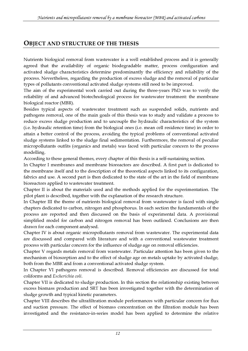 Anteprima della tesi: Rimozione di nutrienti e microinquinanti attraverso un processo a fanghi attivi assistito da membrana e carboni attivi, Pagina 7