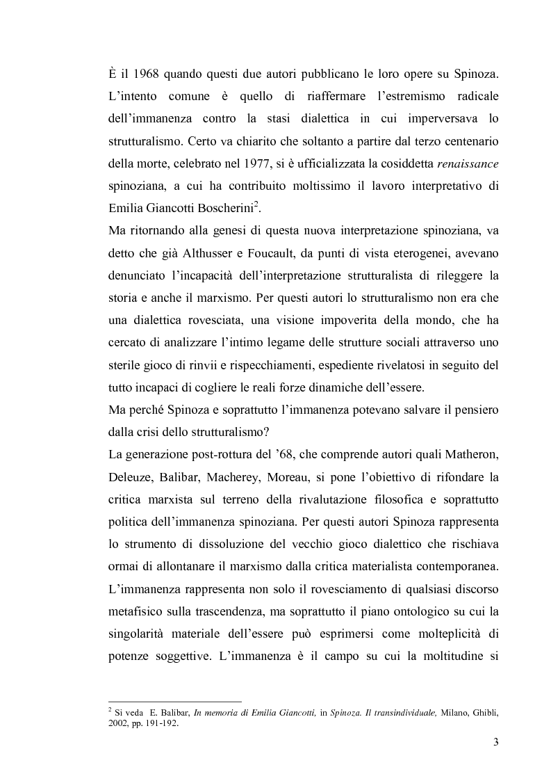 Anteprima della tesi: Tre riletture del pensiero di Spinoza nella filosofia contemporanea: G. Deleuze, A. Negri, E. Balibar, Pagina 2