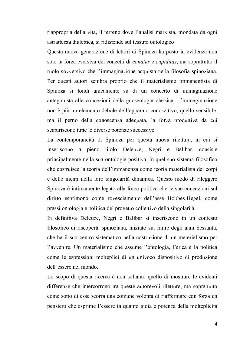 Anteprima della tesi: Tre riletture del pensiero di Spinoza nella filosofia contemporanea: G. Deleuze, A. Negri, E. Balibar, Pagina 3
