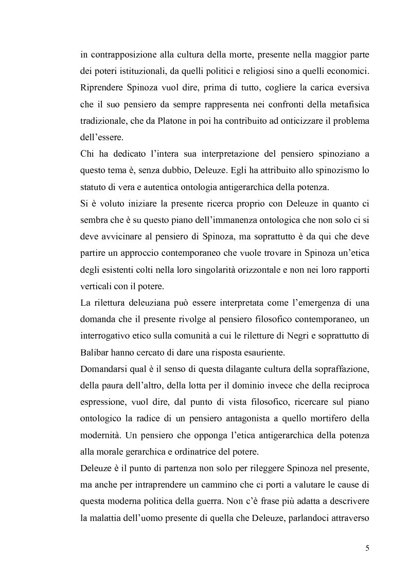 Anteprima della tesi: Tre riletture del pensiero di Spinoza nella filosofia contemporanea: G. Deleuze, A. Negri, E. Balibar, Pagina 4