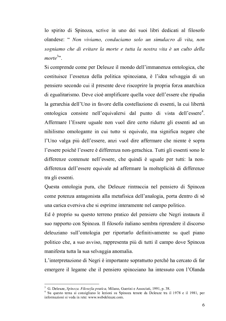 Anteprima della tesi: Tre riletture del pensiero di Spinoza nella filosofia contemporanea: G. Deleuze, A. Negri, E. Balibar, Pagina 5