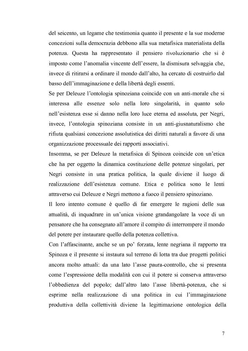 Anteprima della tesi: Tre riletture del pensiero di Spinoza nella filosofia contemporanea: G. Deleuze, A. Negri, E. Balibar, Pagina 6