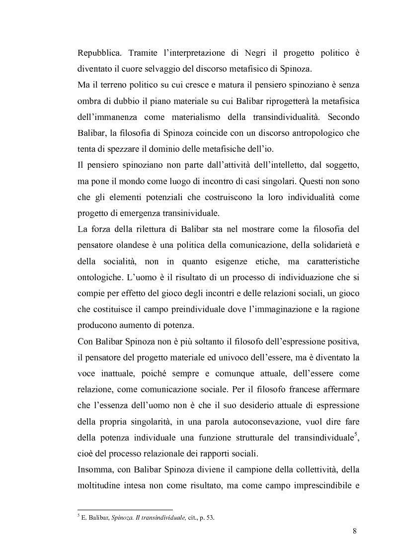 Anteprima della tesi: Tre riletture del pensiero di Spinoza nella filosofia contemporanea: G. Deleuze, A. Negri, E. Balibar, Pagina 7