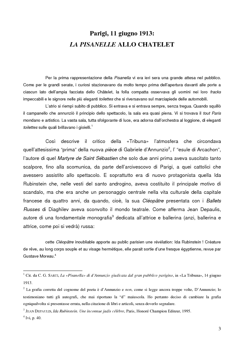 Anteprima della tesi: "La tragédienne du silence". Ida Rubinstein e le musiche di scena per "La Pisanelle" di Gabriele d'Annunzio, Pagina 3