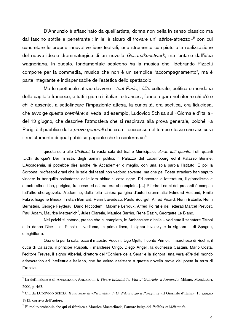 Anteprima della tesi: "La tragédienne du silence". Ida Rubinstein e le musiche di scena per "La Pisanelle" di Gabriele d'Annunzio, Pagina 4