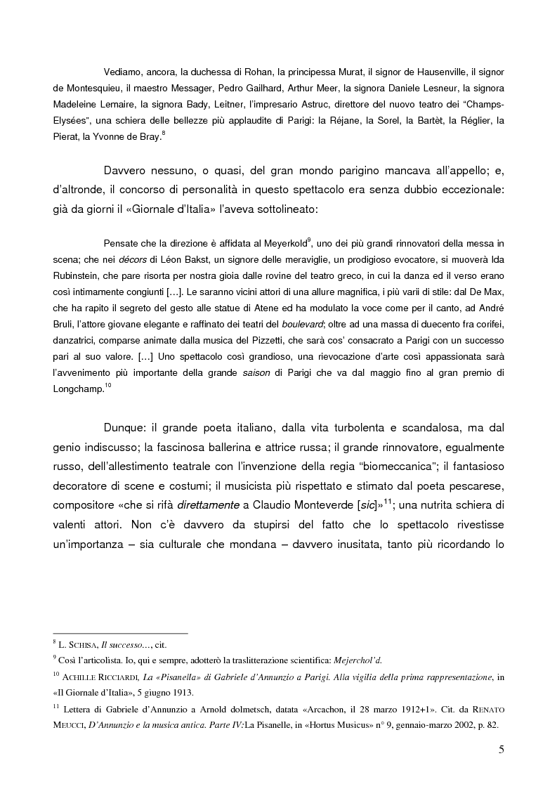 Anteprima della tesi: "La tragédienne du silence". Ida Rubinstein e le musiche di scena per "La Pisanelle" di Gabriele d'Annunzio, Pagina 5