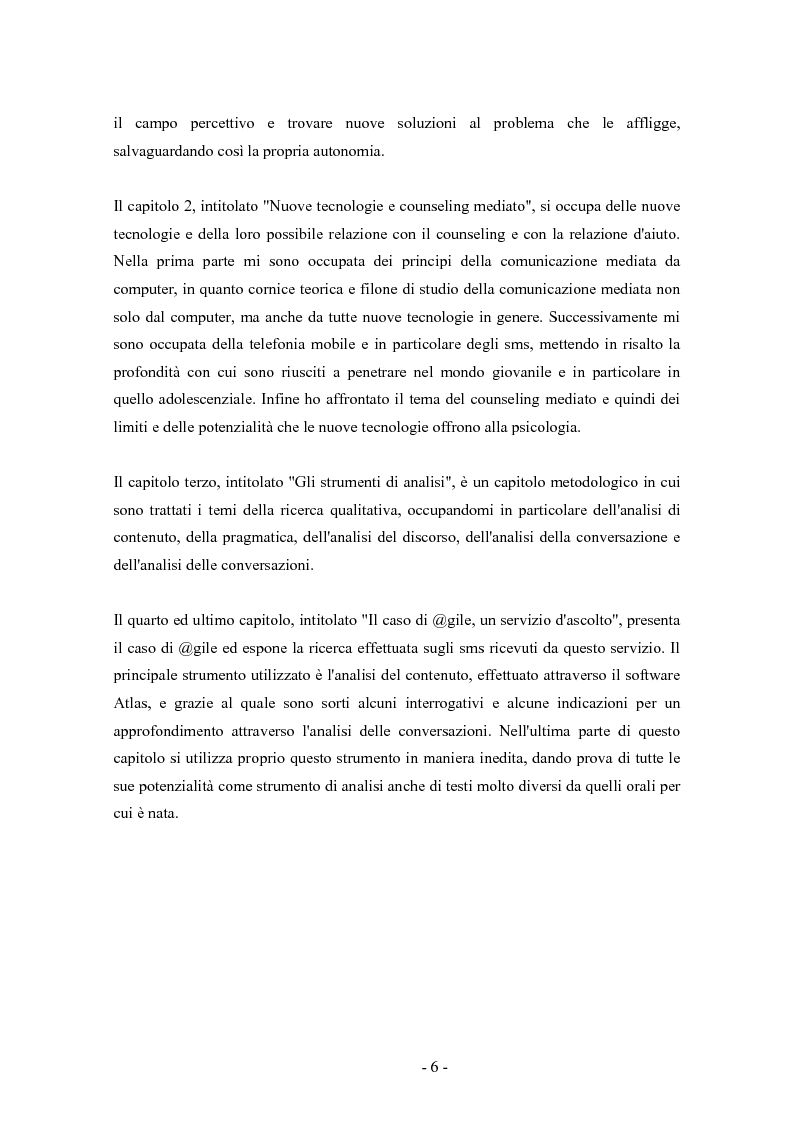 Anteprima della tesi: SMS e relazione d'aiuto: il caso di @gile, un servizio d'ascolto, Pagina 2