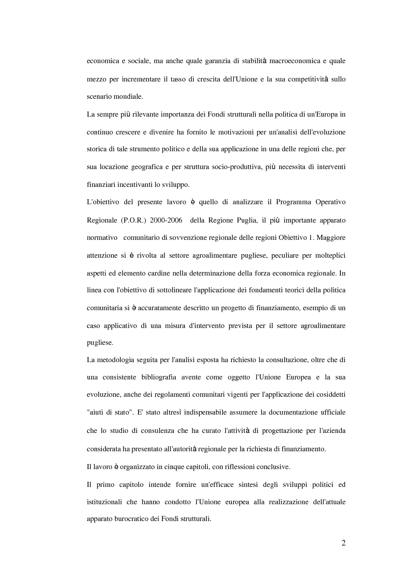 Anteprima della tesi: La trasformazione dei prodotti agricoli: Interventi del P.O.R. Puglia 2000-2006, Pagina 2
