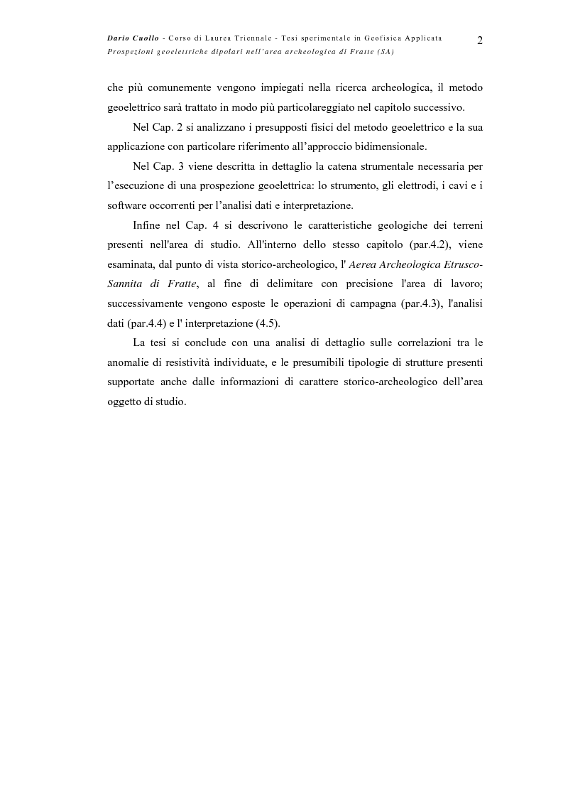 Anteprima della tesi: Prospezioni geoelettriche dipolari nell’area archeologica di Fratte (SA), Pagina 2