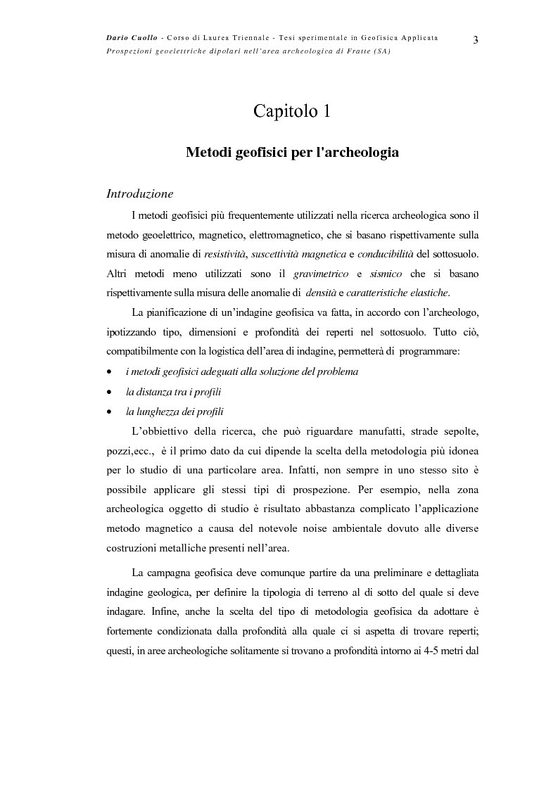 Anteprima della tesi: Prospezioni geoelettriche dipolari nell’area archeologica di Fratte (SA), Pagina 3