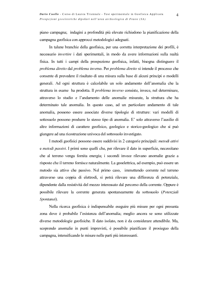 Anteprima della tesi: Prospezioni geoelettriche dipolari nell’area archeologica di Fratte (SA), Pagina 4