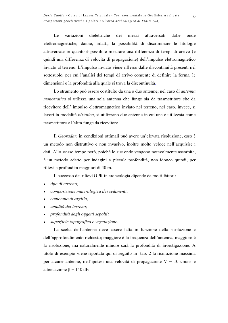 Anteprima della tesi: Prospezioni geoelettriche dipolari nell’area archeologica di Fratte (SA), Pagina 6