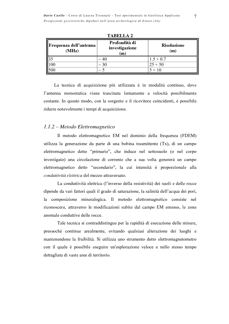 Anteprima della tesi: Prospezioni geoelettriche dipolari nell’area archeologica di Fratte (SA), Pagina 7