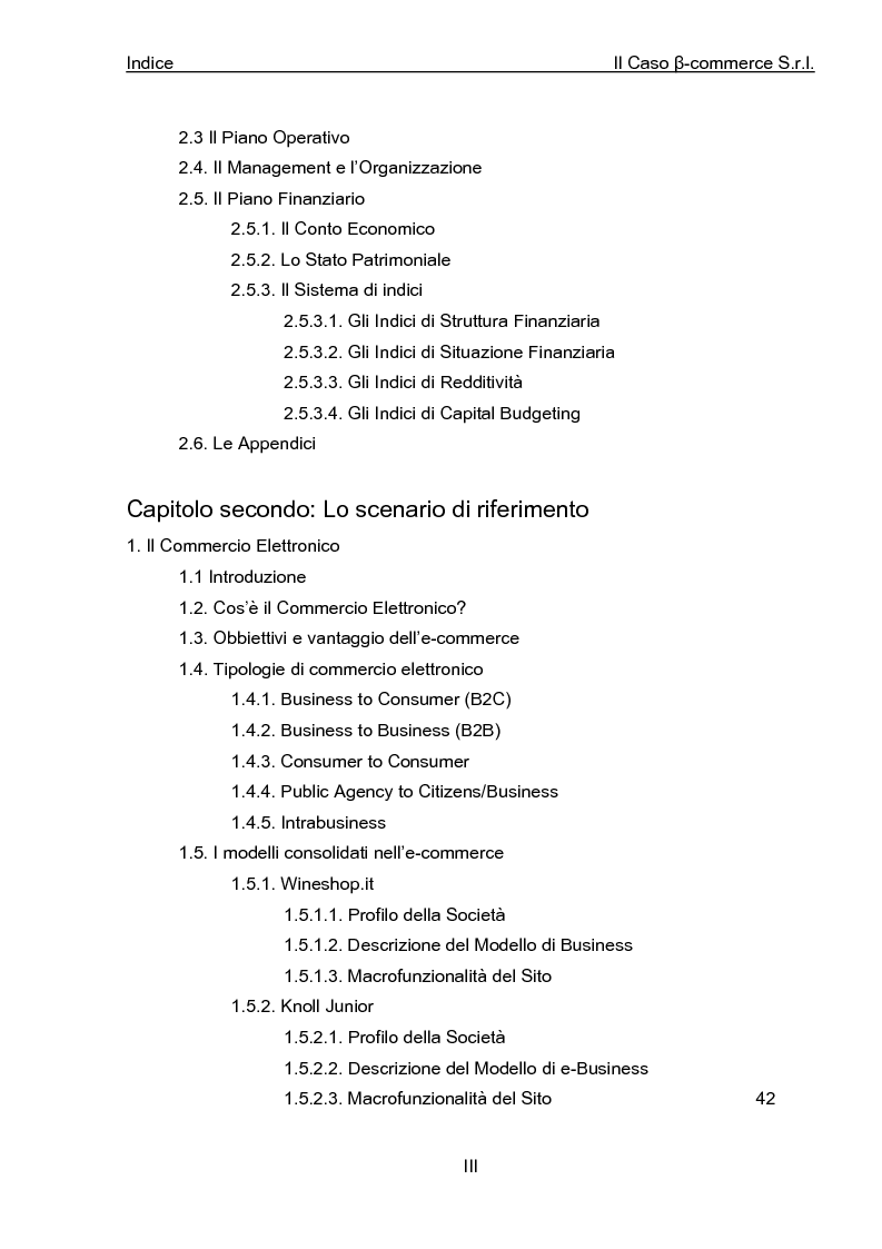 Indice della tesi: Business Plan di un'azienda di outsourcing di attività di vendita on-line. Il caso B-commerce, Pagina 2