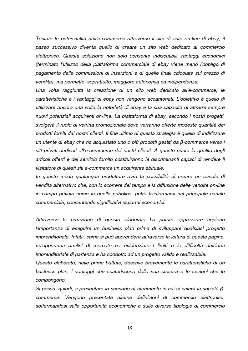 Anteprima della tesi: Business Plan di un'azienda di outsourcing di attività di vendita on-line. Il caso B-commerce, Pagina 2