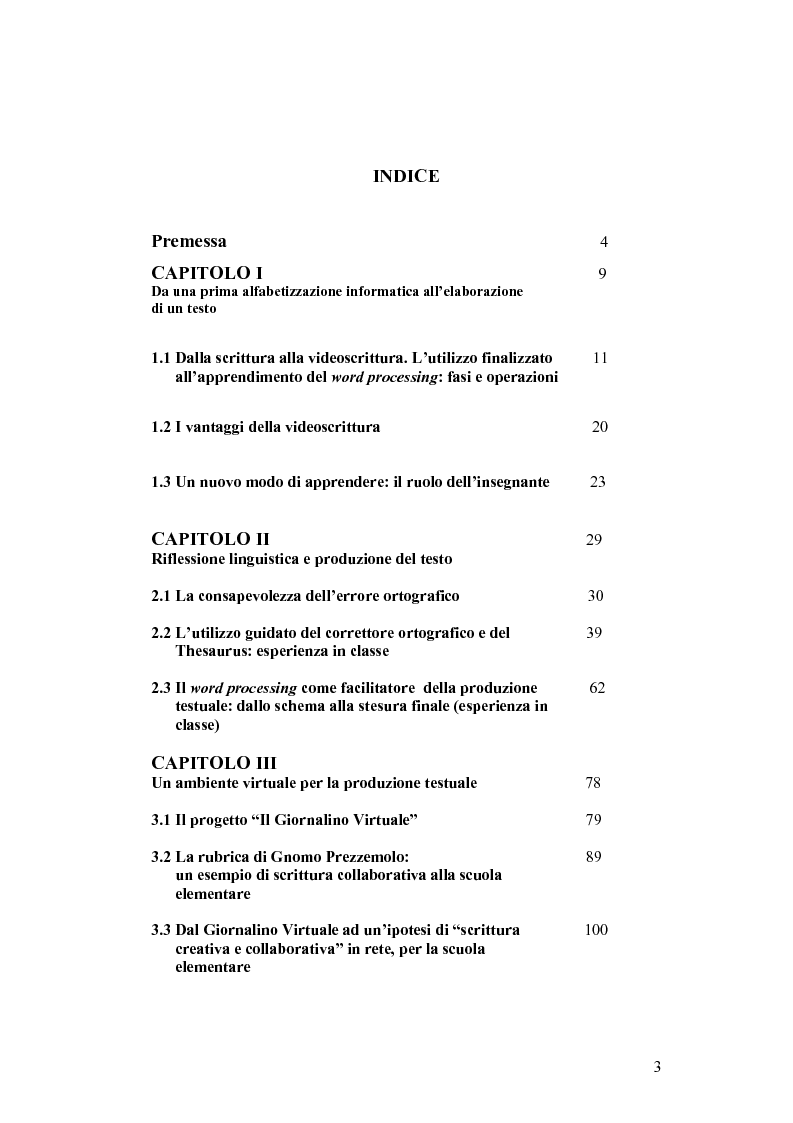 Indice della tesi: La videoscrittura: riflessione sulla lingua e produzione del testo., Pagina 1