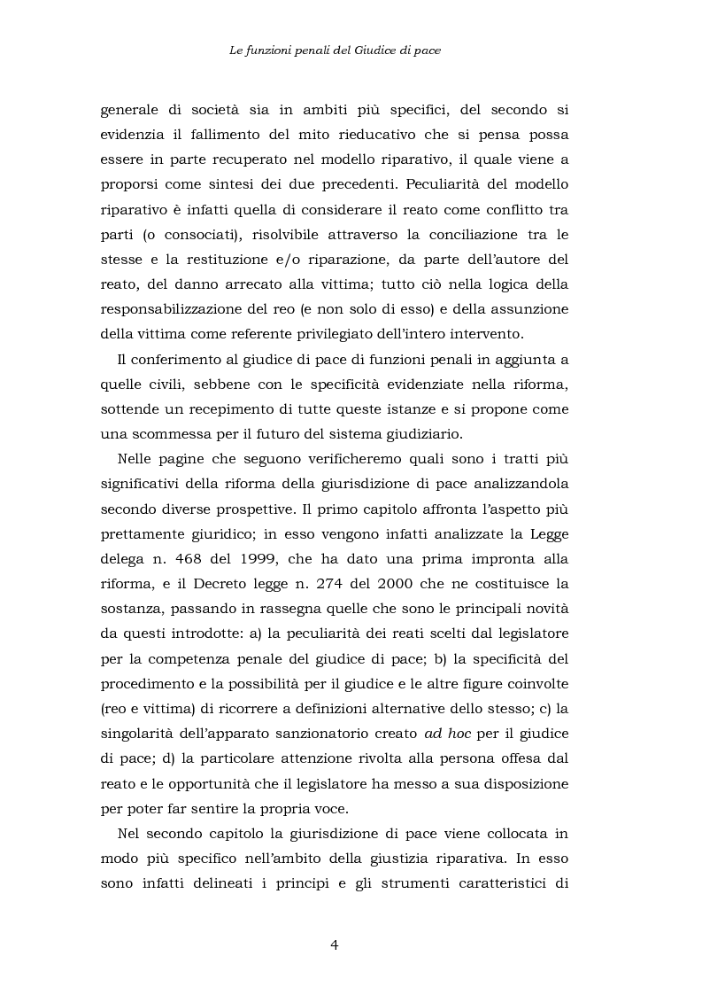 Anteprima della tesi: Le funzioni penali del Giudice di Pace. Un'indagine esplorativa nel distretto di Oristano, Pagina 4