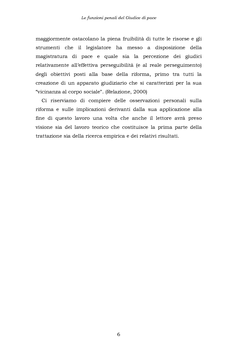Anteprima della tesi: Le funzioni penali del Giudice di Pace. Un'indagine esplorativa nel distretto di Oristano, Pagina 6
