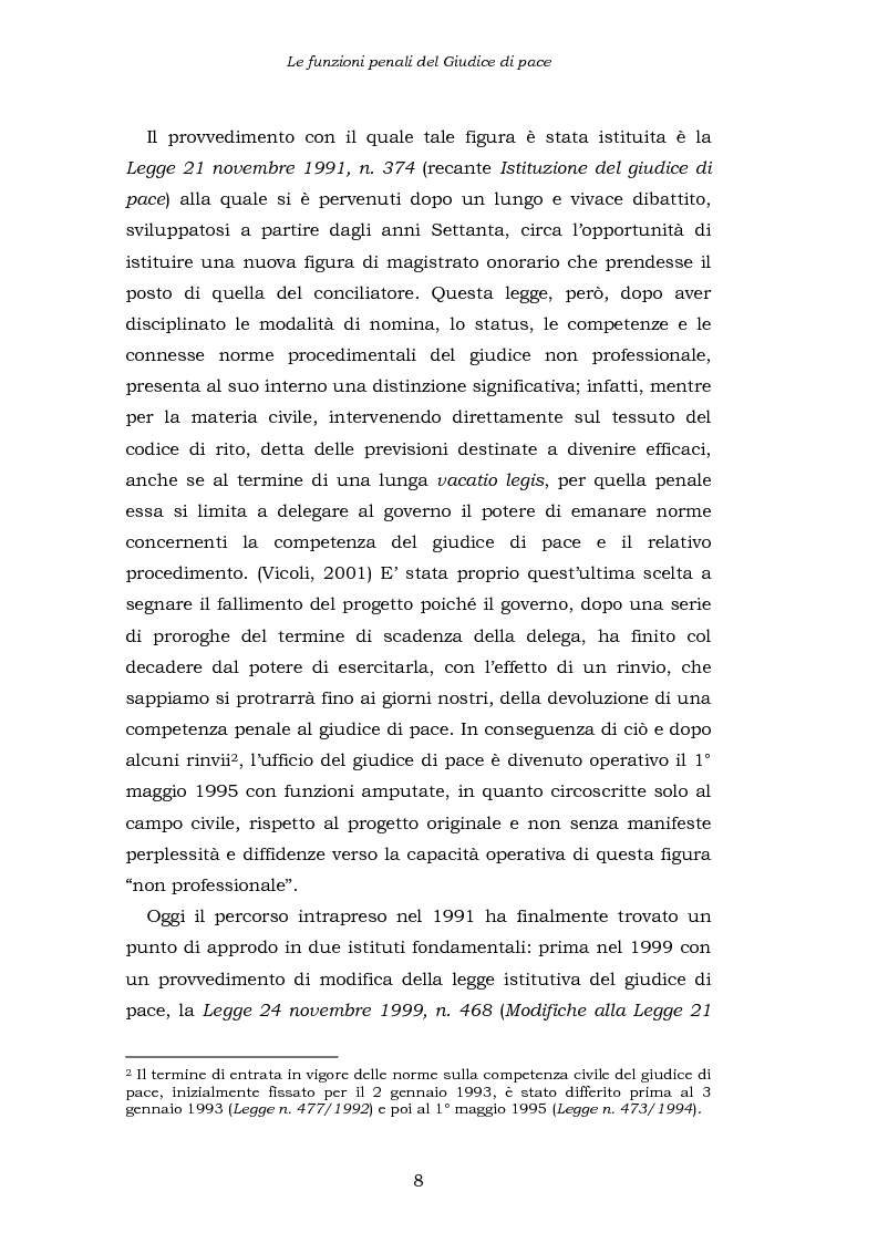 Anteprima della tesi: Le funzioni penali del Giudice di Pace. Un'indagine esplorativa nel distretto di Oristano, Pagina 8