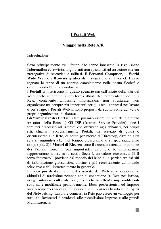 Anteprima della tesi: I Portali Web. Viaggio nella Rete A/R., Pagina 3